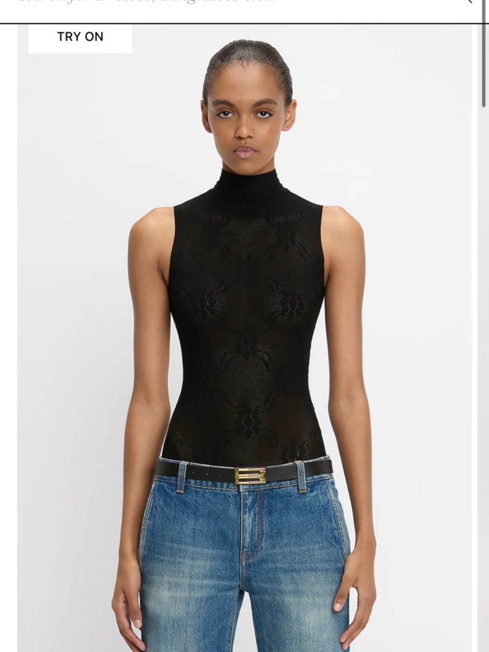 Victoria Beckham Black Sleeveless High-Neck Lace Bodysut